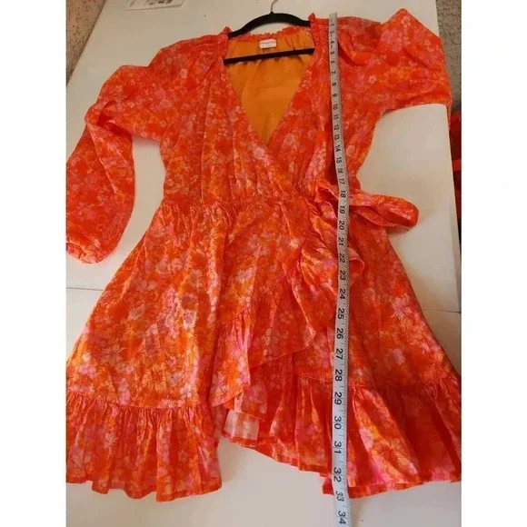 Lovers and Friends Reston Wrap Mini Dress Orange Floral Size Small. - Picture 10 of 10